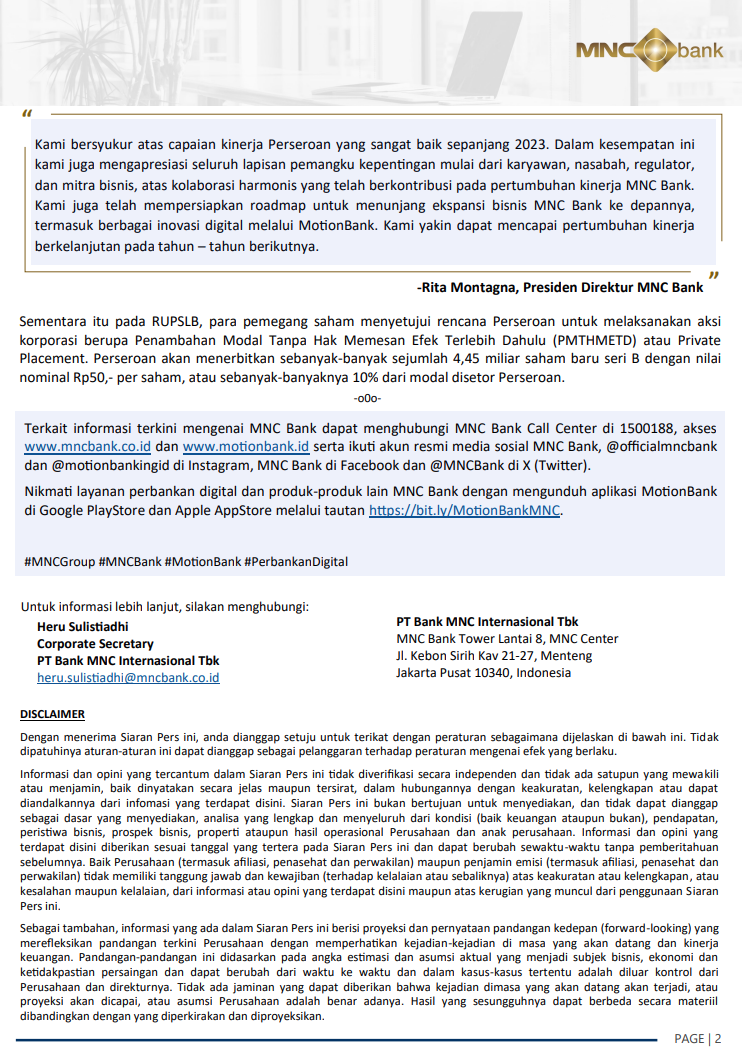 PT Bank MNC Internasional Tbk. - MNC